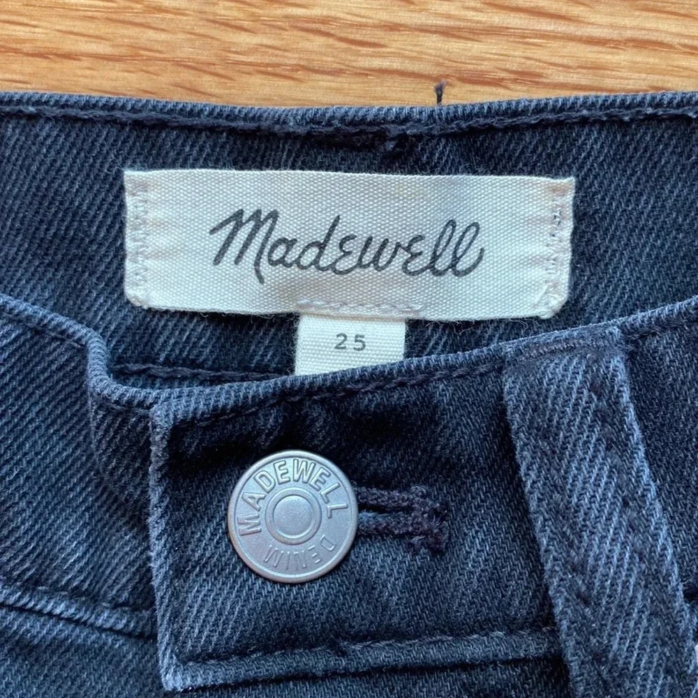 Madewell Denim Frisco Mini Skirt in Lunar Wash Black Denim Raw Ham Mini Skirt 25